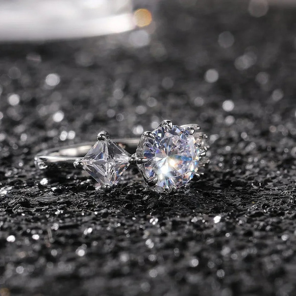 ▶CZ Square Leaf 925 Silver Plated Wedding/Engagement Ring for Women, K940 - Picture 8 of 10